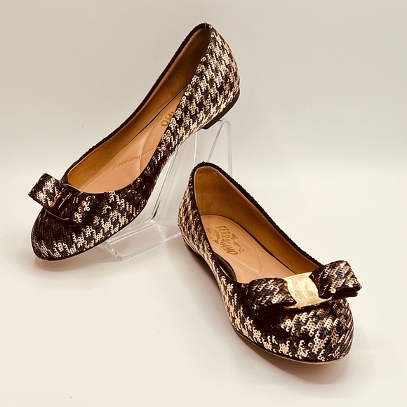 SALVATORE FERRAGAMO Sequin Herringbone Varina Coo Ballet Flat, Size 6.5 - Picture 8 of 11